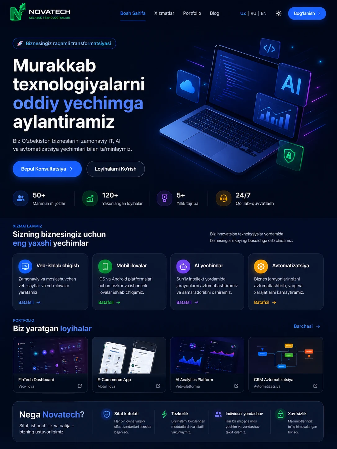 NovaTech - IT va zamonaviy texnologiyalar platformasi